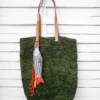 Bolso de Mano de Ratán Trenzado Verde Oliva