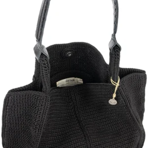 Bolso de Mano de Lana Negra Tejido a Mano